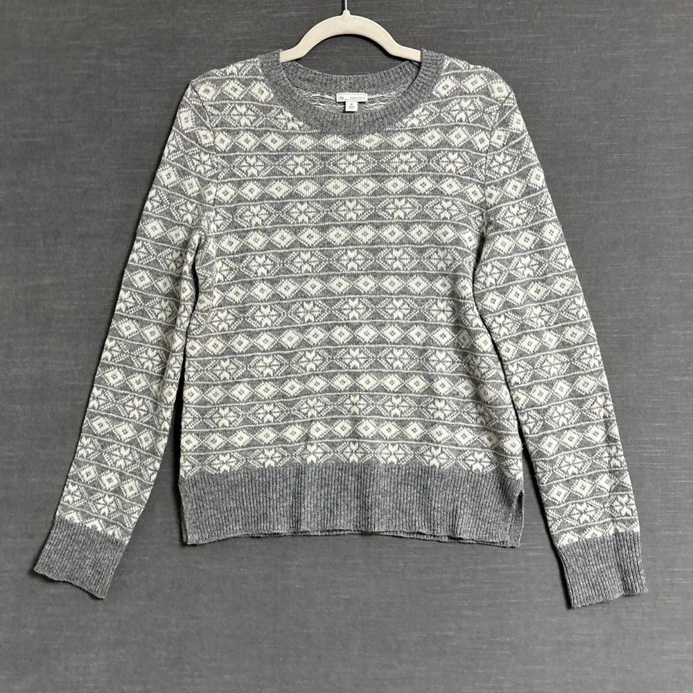 Gap Sweater‎ Womens Medium Gray White Fair Isle Lambswool Crew Pullover Winter